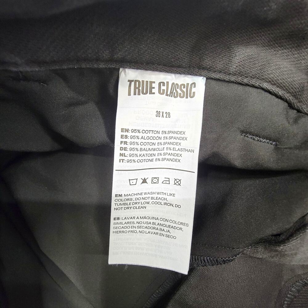 True Classic Mens Size 36x28 Slim Fit Black Chino Pants Stretch Zip Pocket - Picture 6 of 12